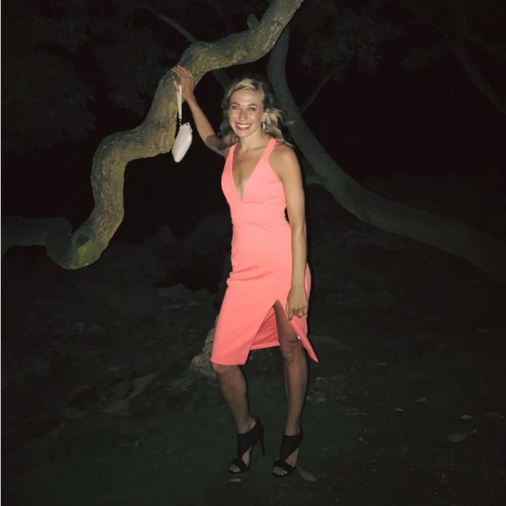 Coral Fitted Dress with Slit